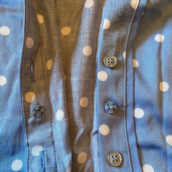 Blue White Polka Dots XS Button Down Short Sleeve - Picture 3 of 4